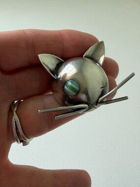 JoPol for Georg Jensen~Sterling Silver~Winking Cat Pin